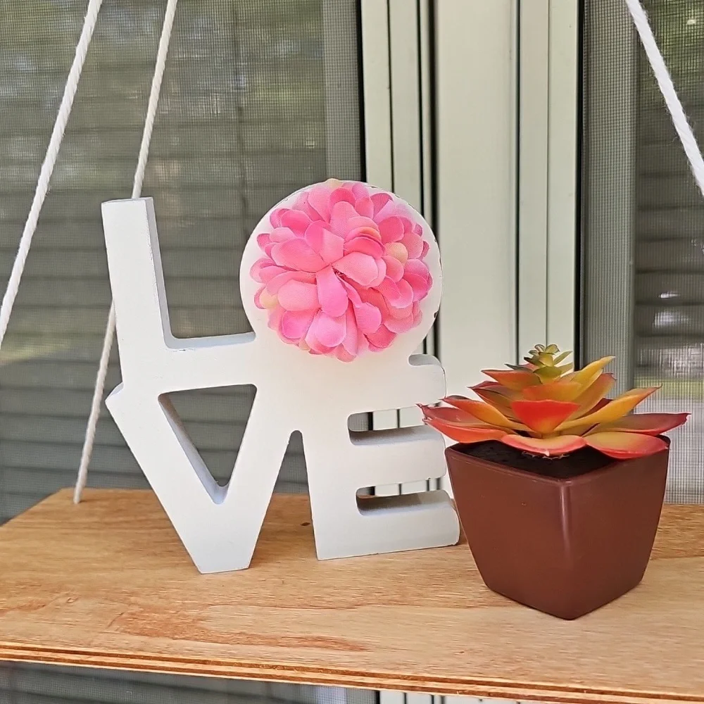 White and Brown Hanging Love Shelf With Plastic Planter